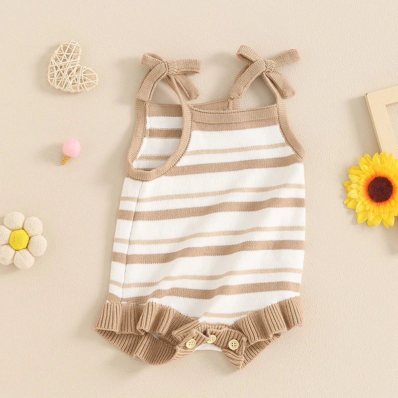 Beige Striped Romper