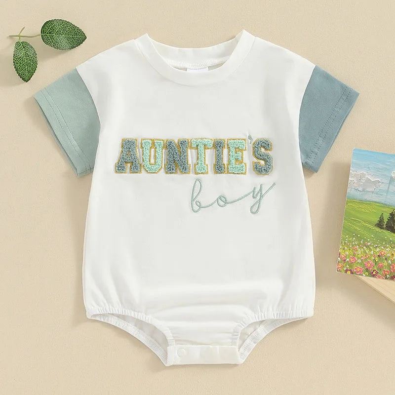 Aunties Boy / Girl Embroidery Short Sleeve T-Shirt Romper