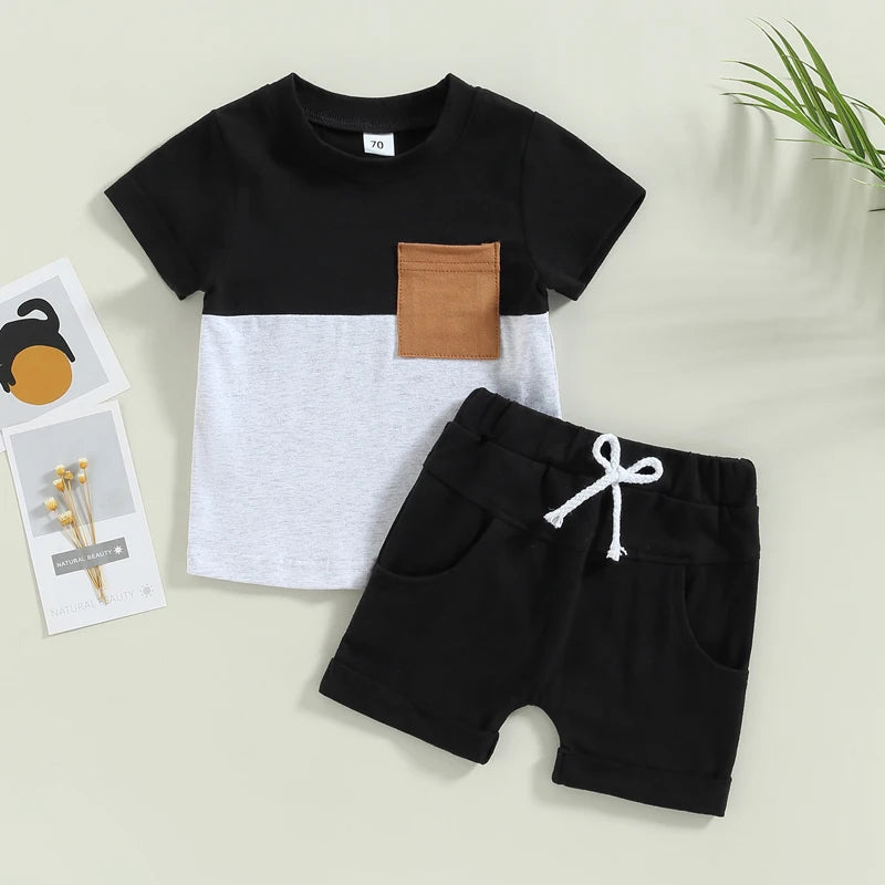 Boys Short Sleeve Contrast Colour Tshirt & Shorts