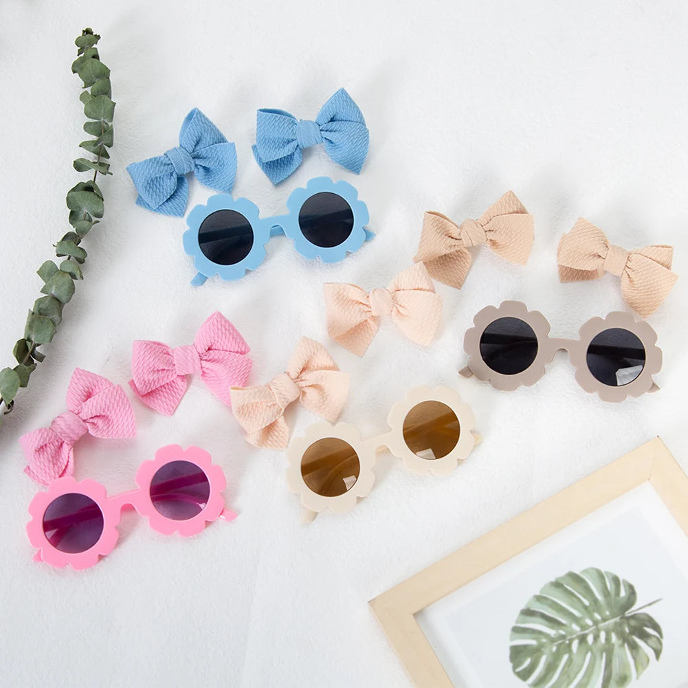 Flower Sunglasses with Bow Hair Clips - Age 2Y+