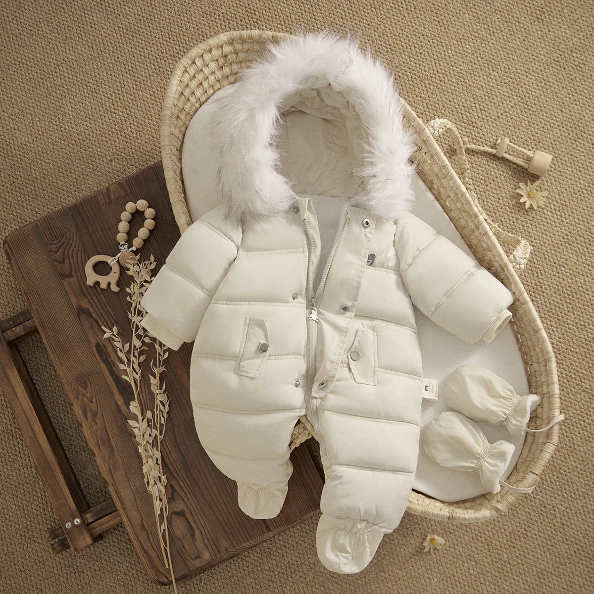 Thick Snowsuit With Faux Fur Hood - More Colours