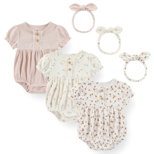 Baby Girl Cotton Bodysuit & Headband Set