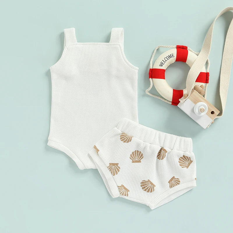 Shell Print Strap Bodysuits & Shorts Set