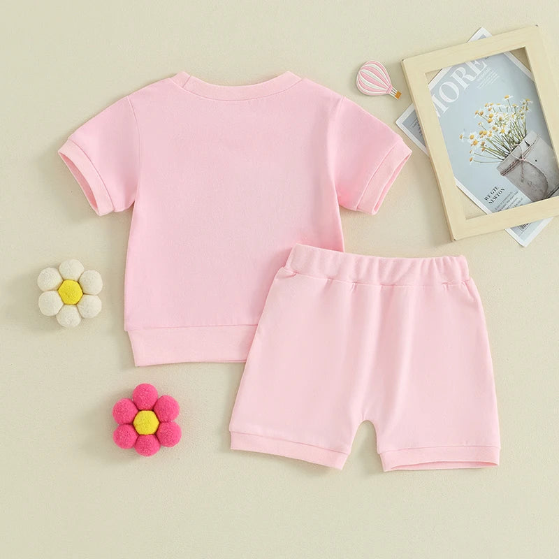 Aunties Girl Embroidery Short Sleeve T-Shirt & Shorts Set
