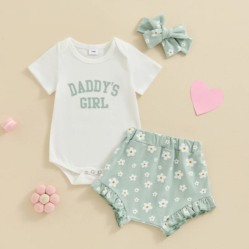 Daddy's Girl Short Sleeve Flower Ruffle Shorts Headband Set