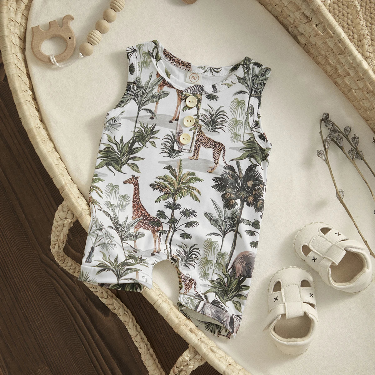 Sleeveless Safari Print Romper