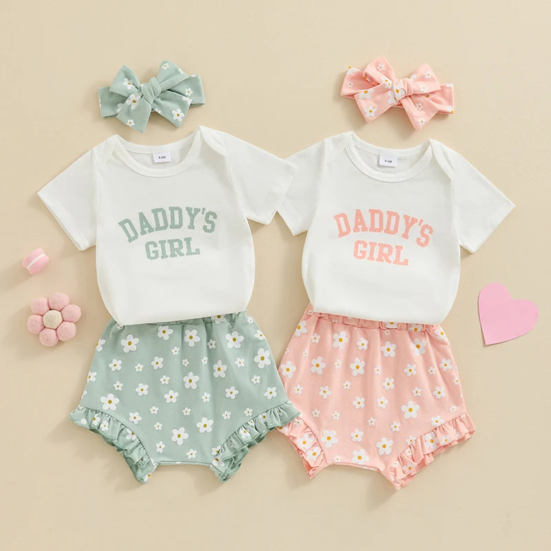 Daddy’s Girl Short Sleeve Flower Ruffle Shorts & Headband Set