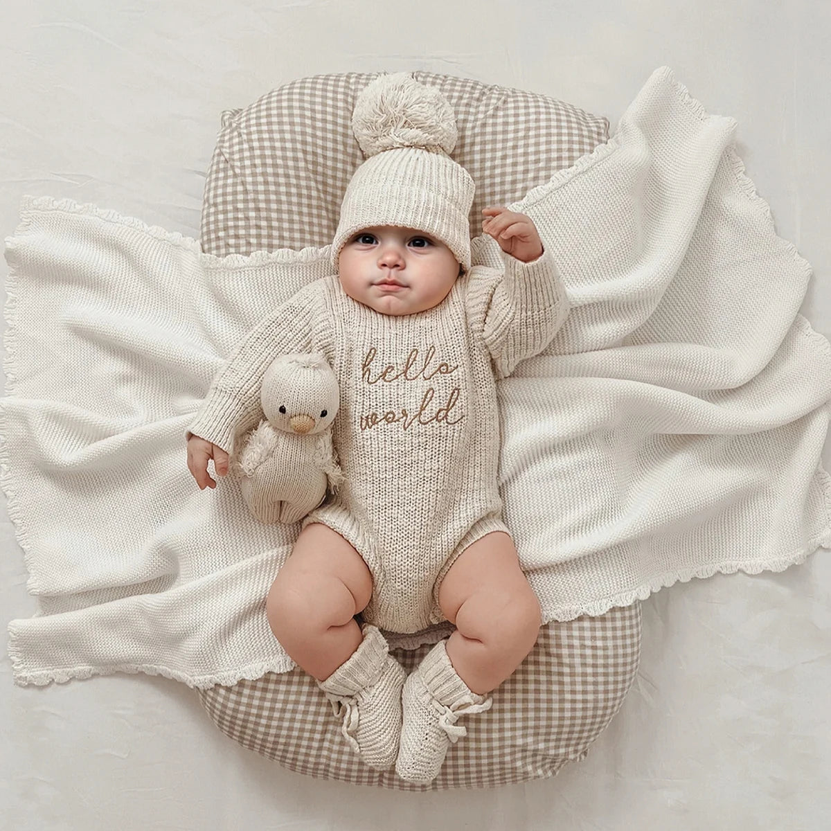 Hello World Chunky Knit Romper and Hat Set