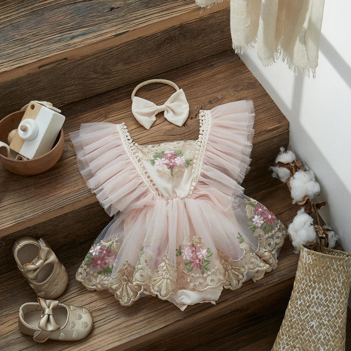 Princess Floral Embroidery Tulle Outfit