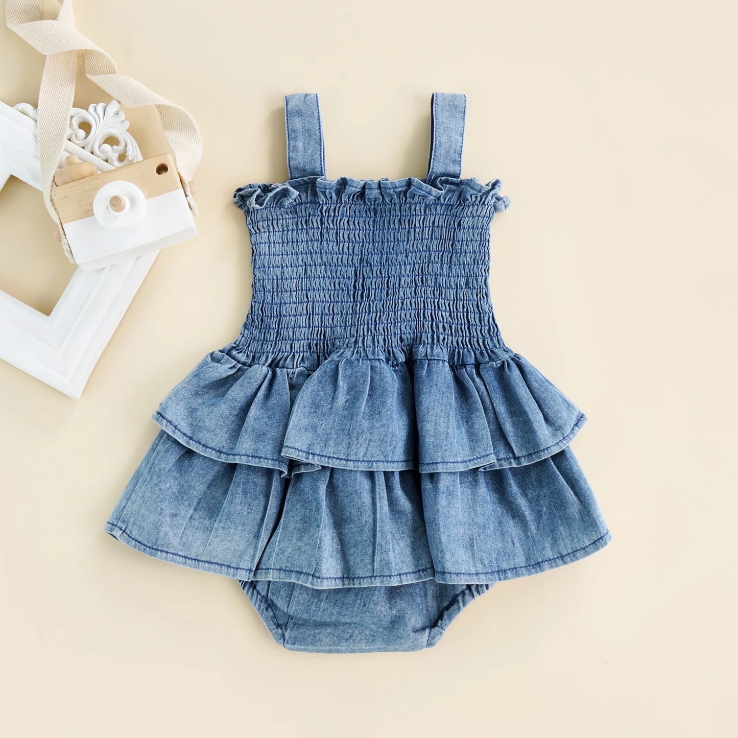 Sleeveless Ruffle Denim Romper