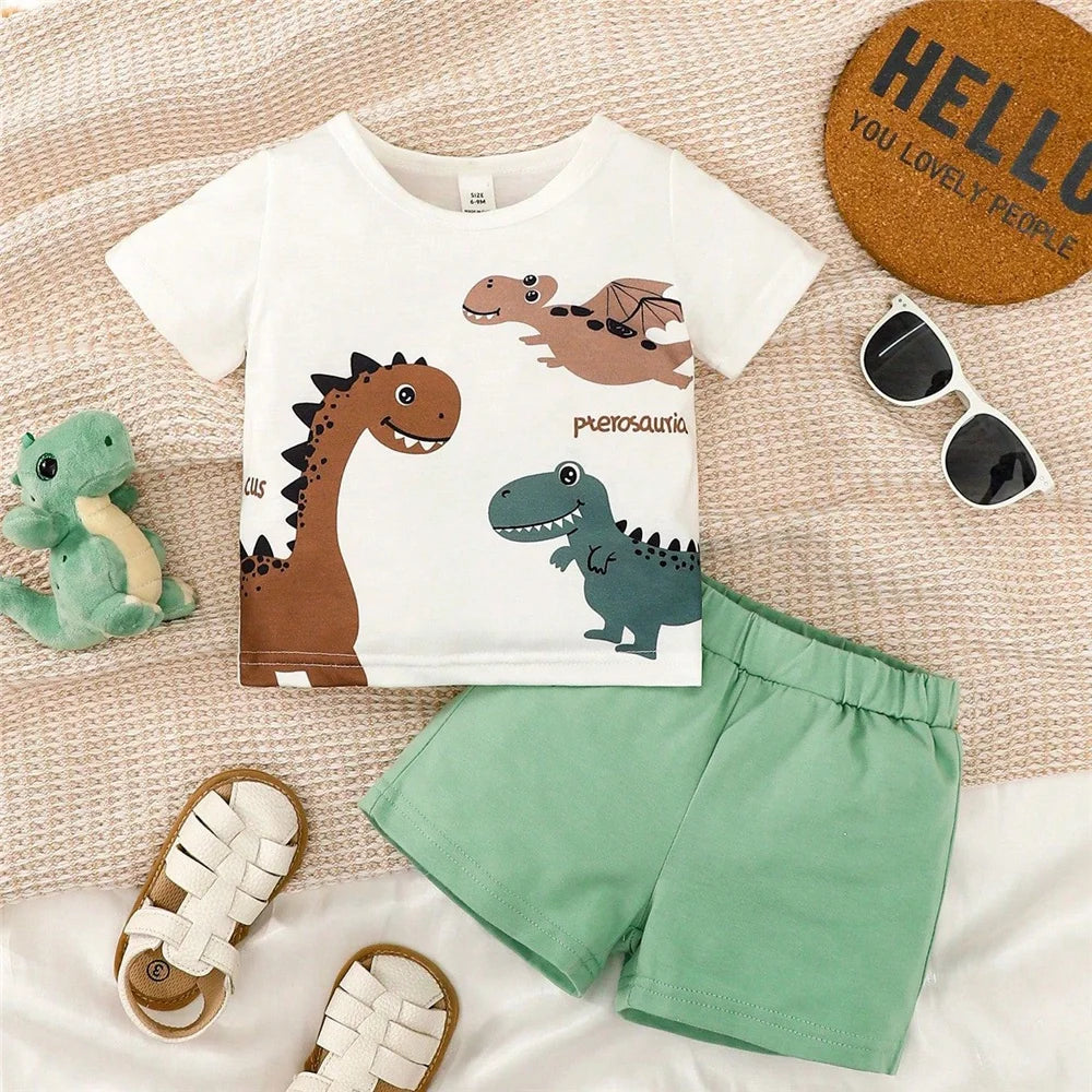 Brown Dinosaur Tshirt & Shorts Set