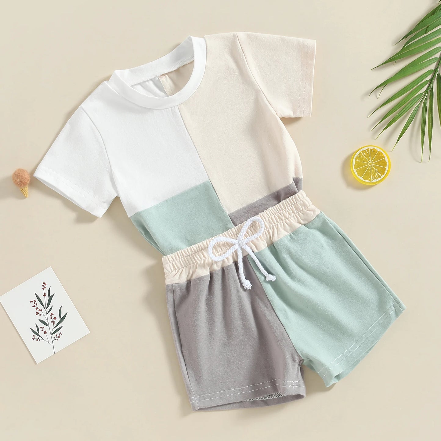 Patchwork  T-shirt & Shorts Set