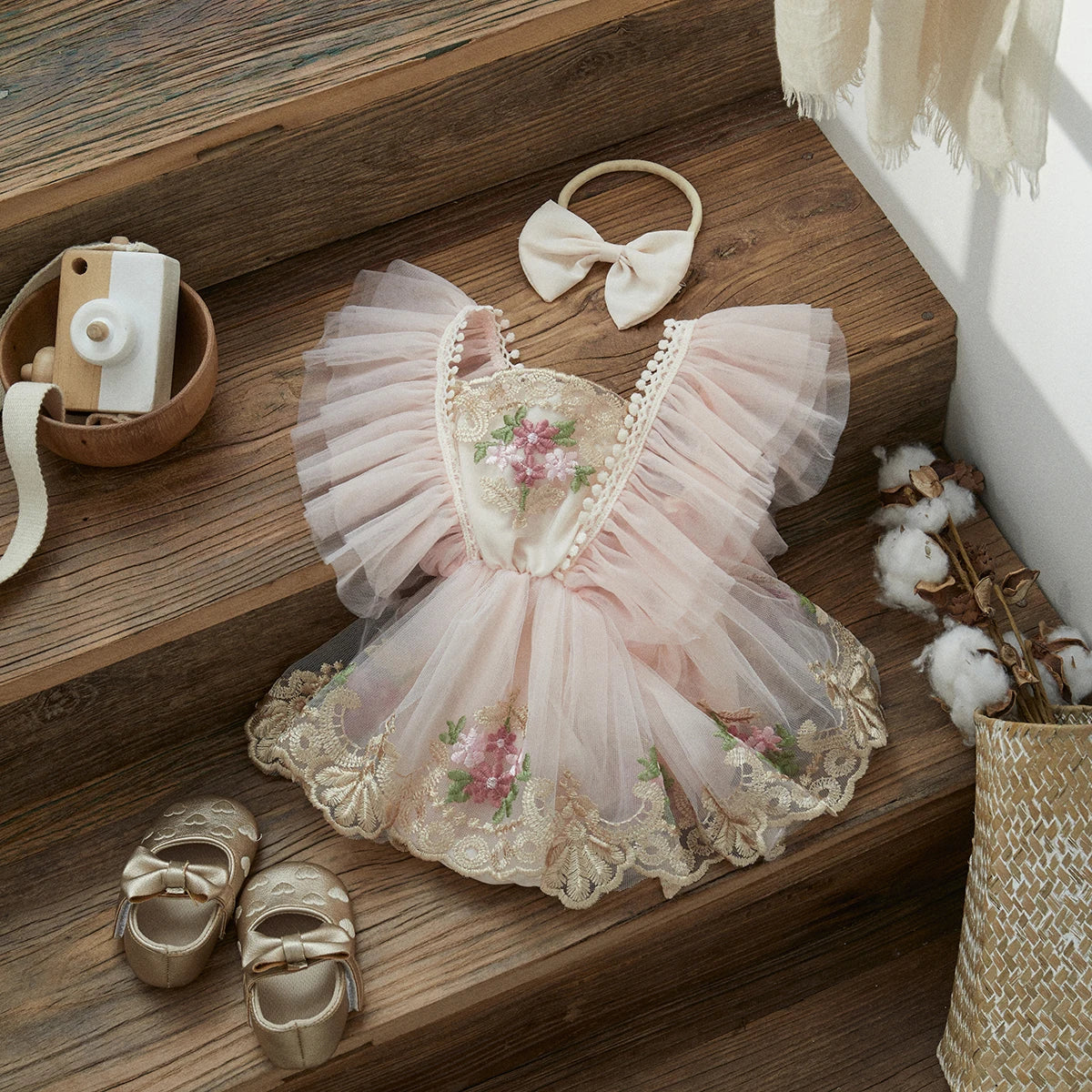 Princess Floral Embroidery Tulle Outfit