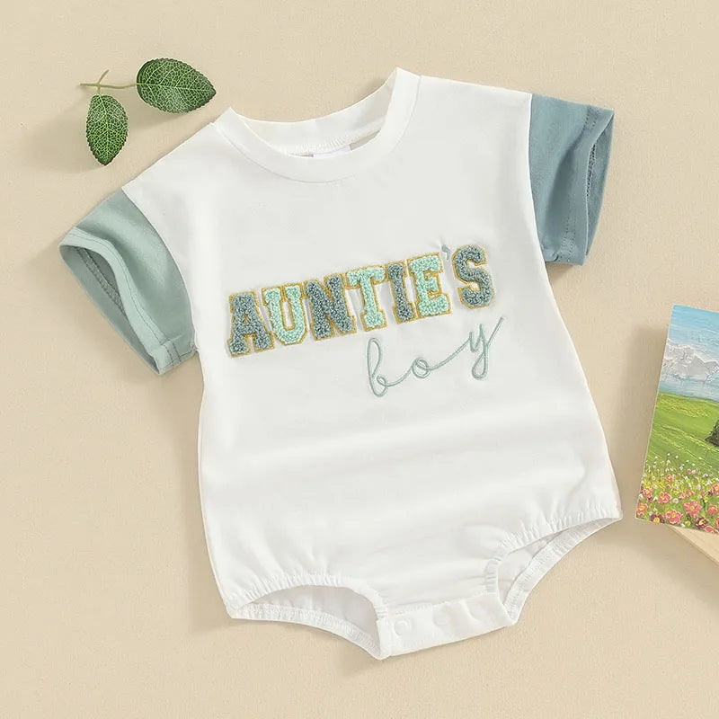 Aunties Boy / Girl Embroidery Short Sleeve T-Shirt Romper