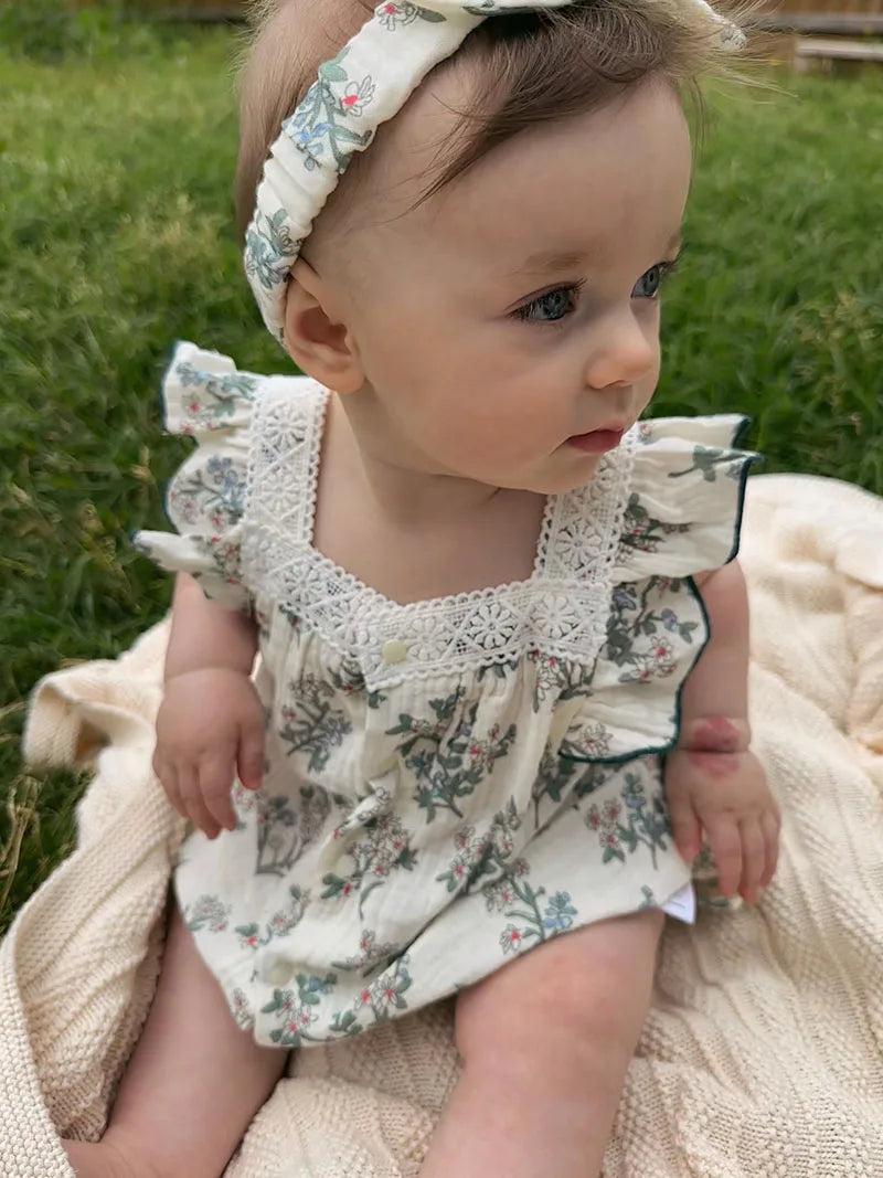 Green Floral Romper with Hairband