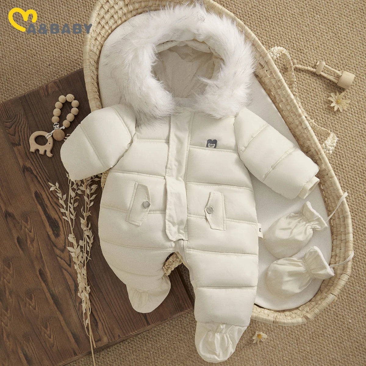 Thick Snowsuit With Faux Fur Hood - More Colours