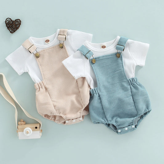 Corduroy Romper & Tshirt Set