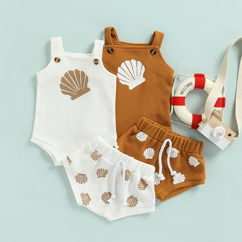 Shell Print Strap Bodysuits & Shorts Set