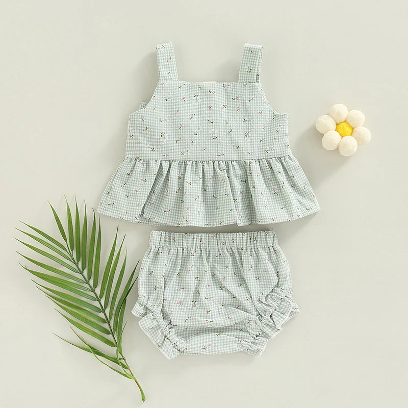 Floral Printed Bowknot Top & Shorts Set