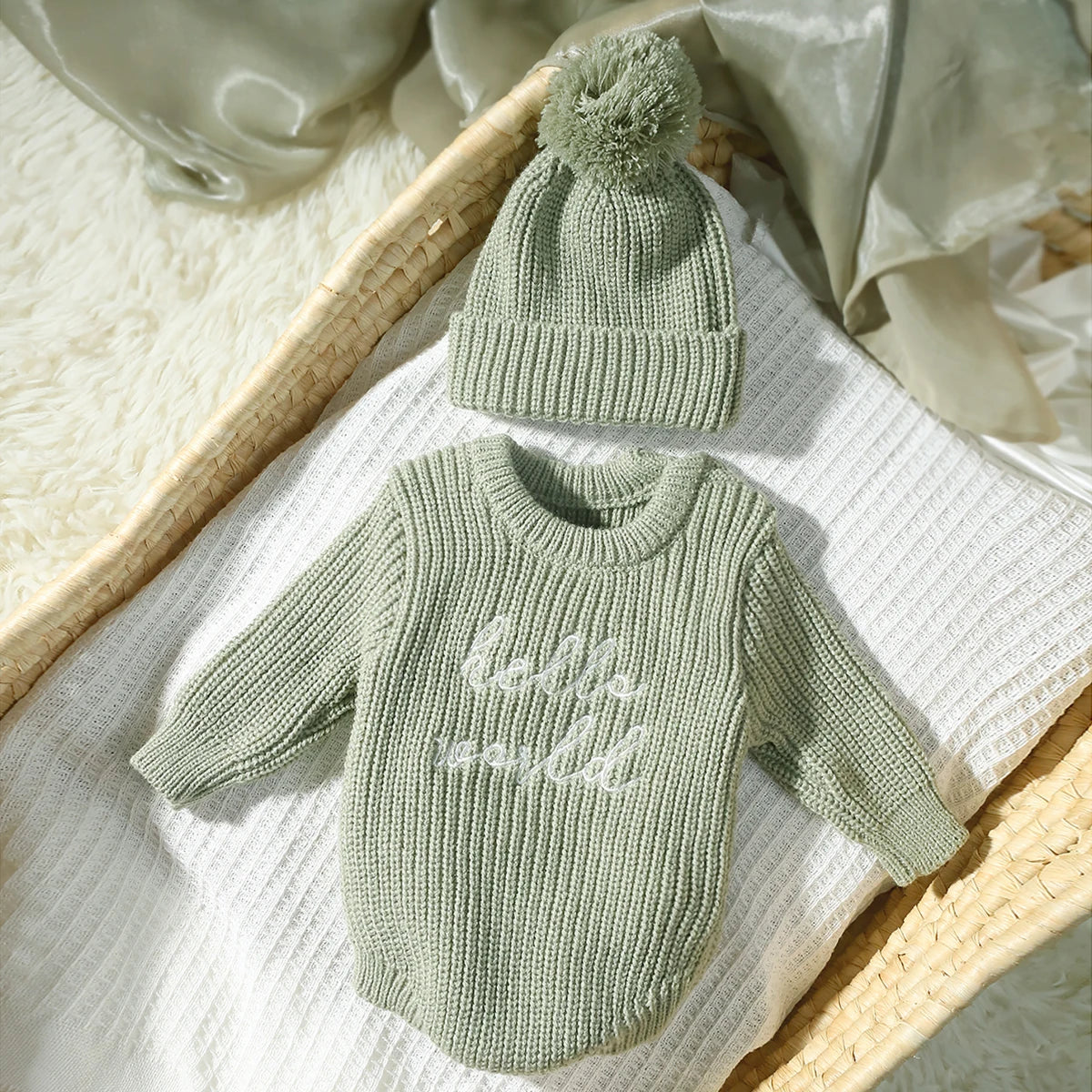 Hello World Chunky Knit Romper and Hat Set