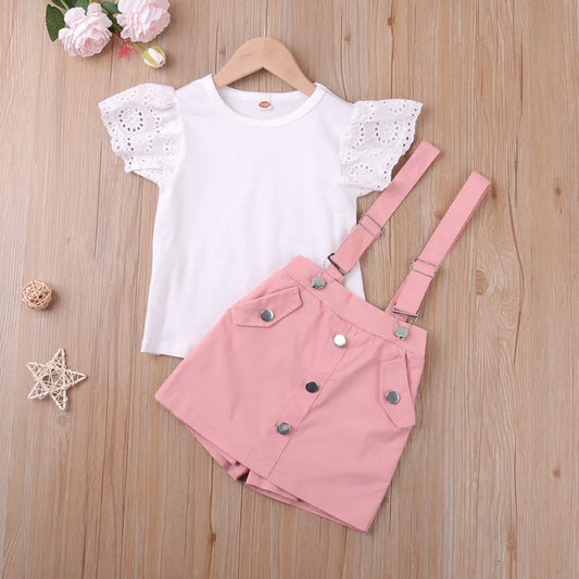 Pink Dungaree Skirt and Tshirt Set