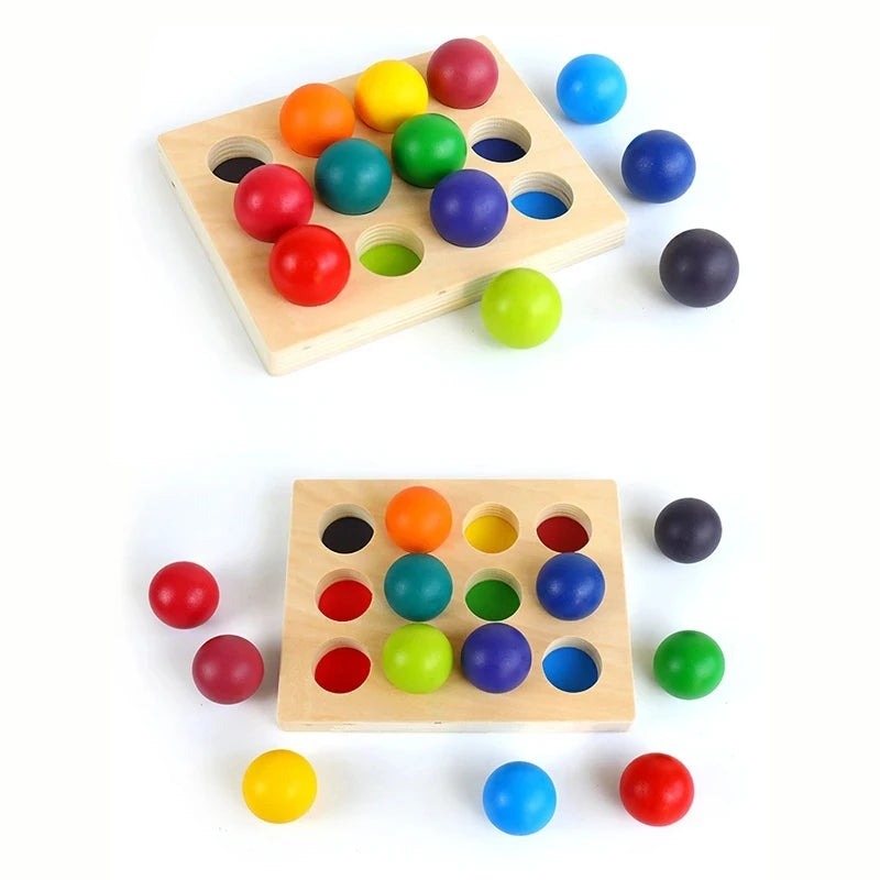 Baby Montessori Wooden Ball and Cups Colour Sorting Games