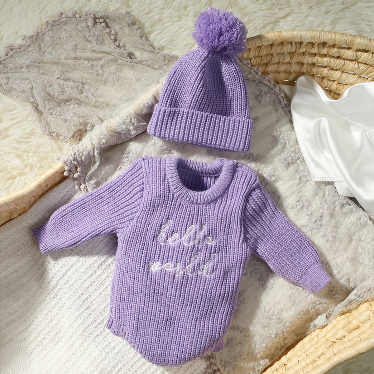 Hello World Chunky Knit Romper and Hat Set