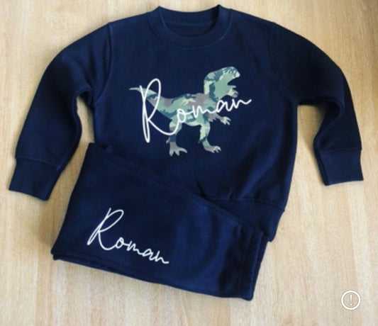 Black Dinosaur Sweatshirt & Joggers - Camo Print