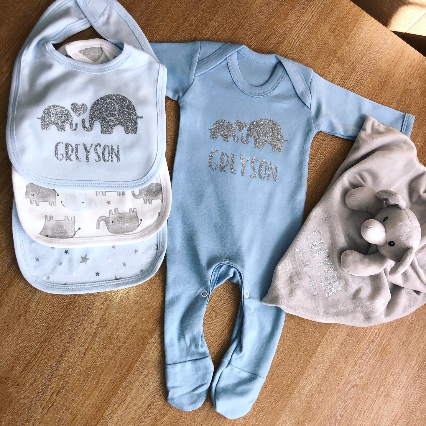 Blue Elephant Baby Sleepsuit