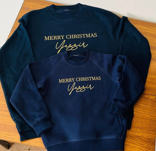 Adults Navy “Merry Christmas Yessir” Sweatshirt
