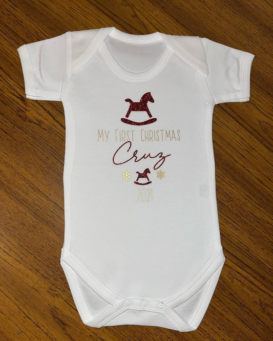 My First Christmas Vest / Sleepsuit - Rocking Horse