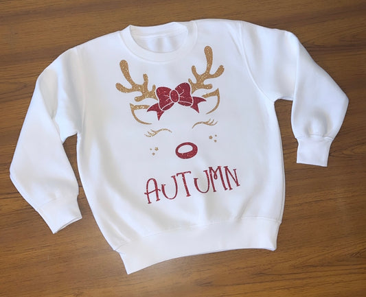 Children’s White Glitter Reindeer Sweatshirt