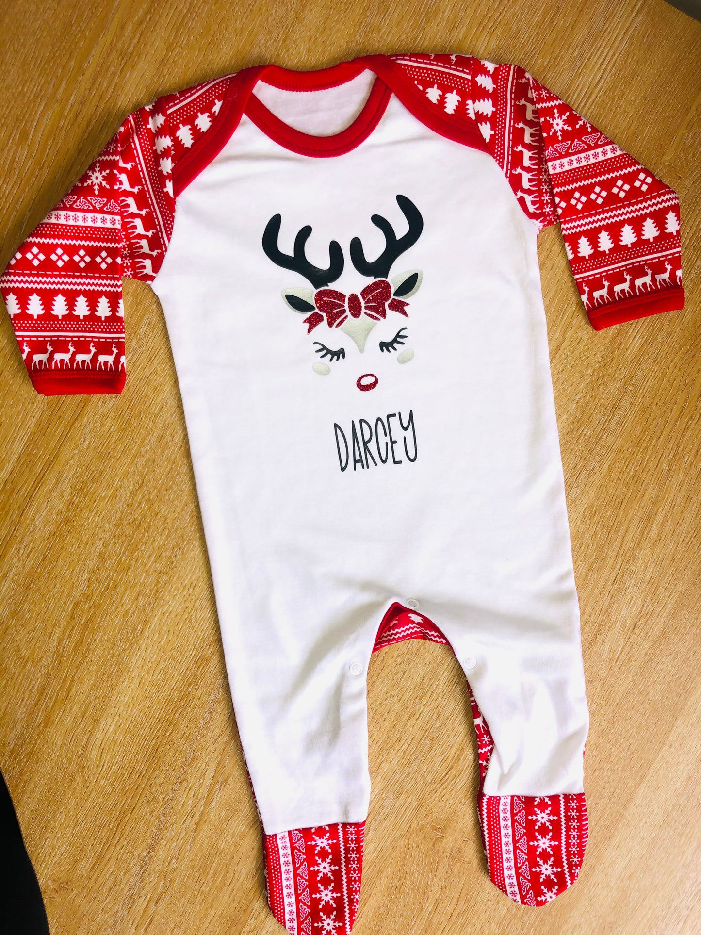 Baby Red Reindeer Christmas Sleepsuit
