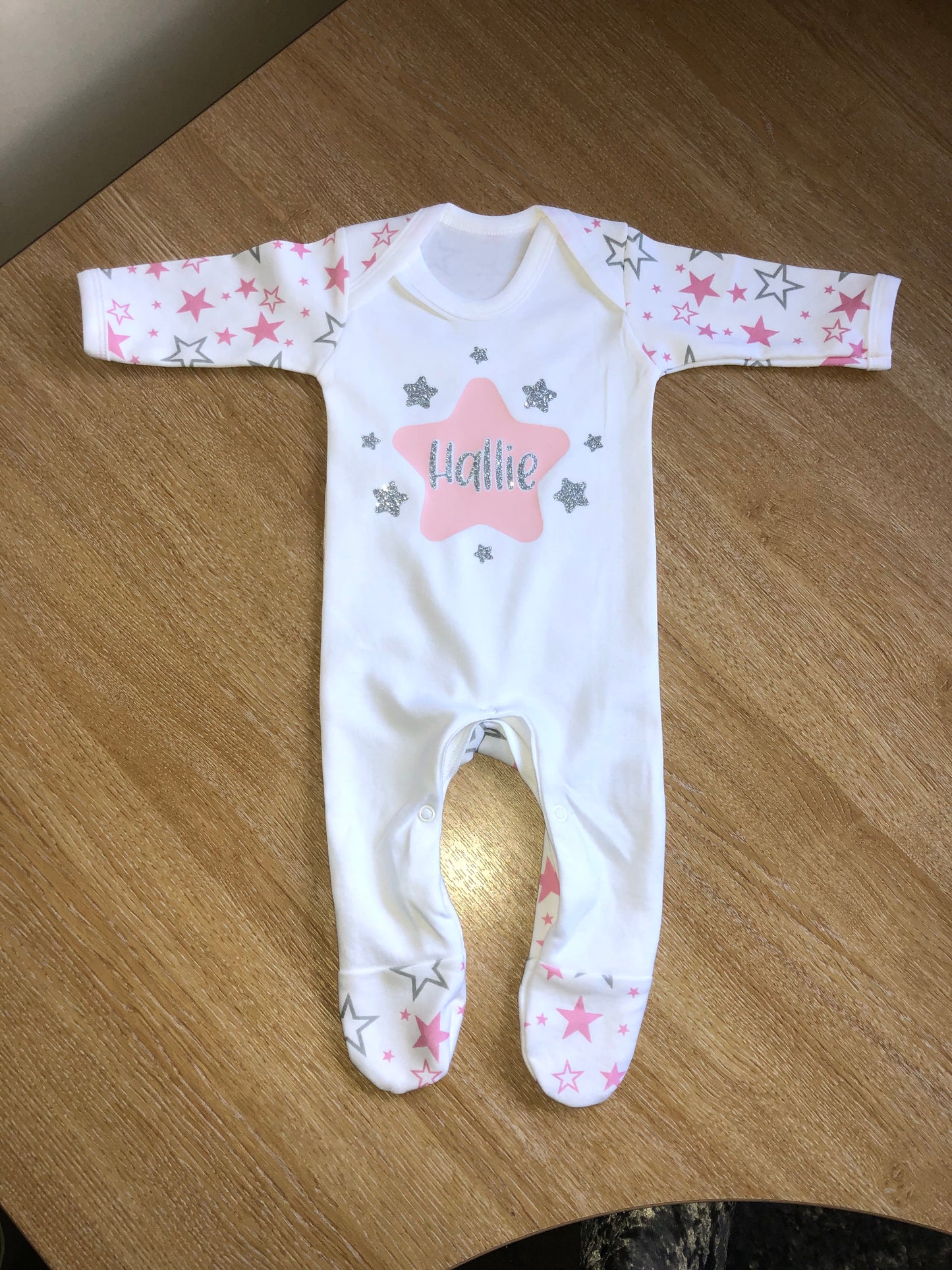 Pink Star Baby Sleepsuit