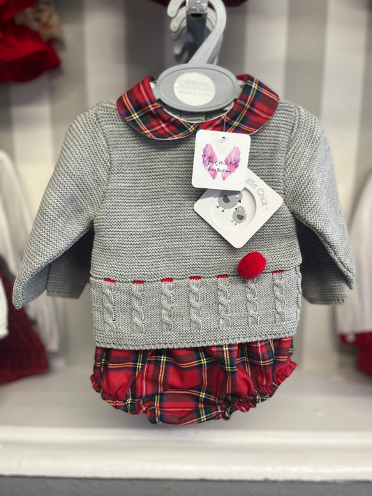 Grey Knit Jumper with Tartan Jam Pants