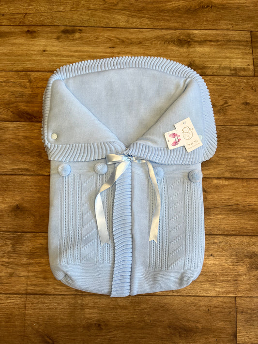 Blue Knit “Sleeping Bag” Pram Set