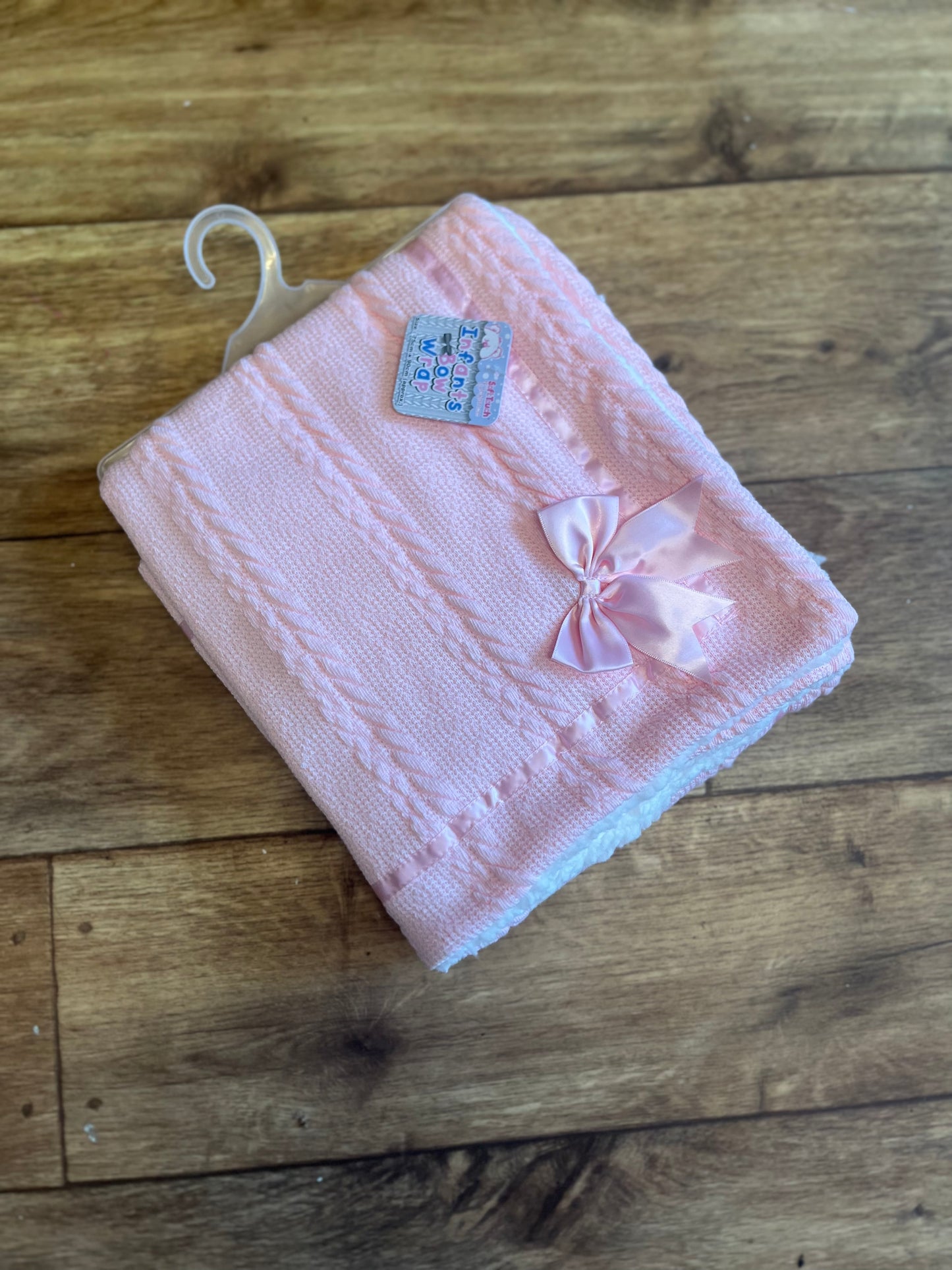 Baby Pink Bow Blanket With Sherpa Fleece Back