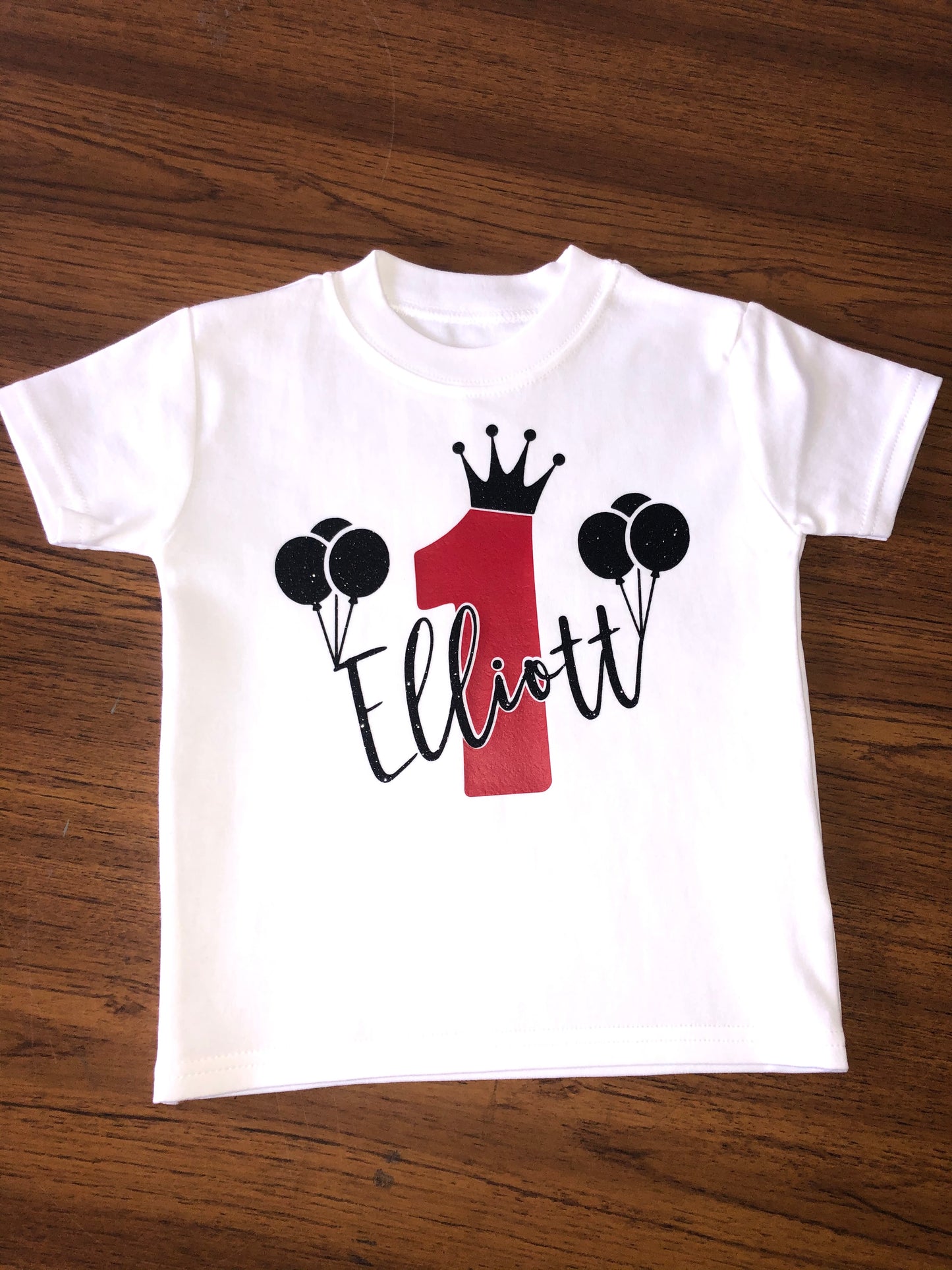 Birthday Tshirt with Name and Balloons - CHOOSE YOUR PRINT COLOURS