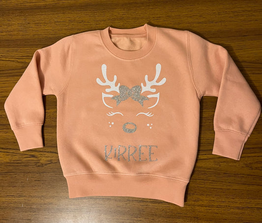 Children’s Dusky Pink Glitter Reindeer Sweatshirt