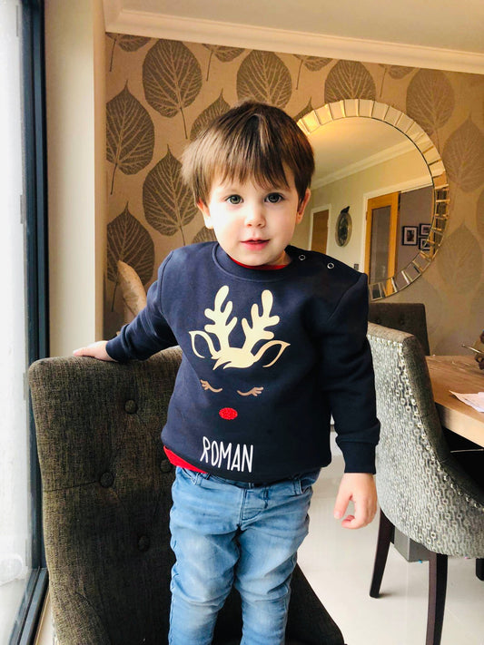 Children’s Navy Reindeer Face Sweatshirt