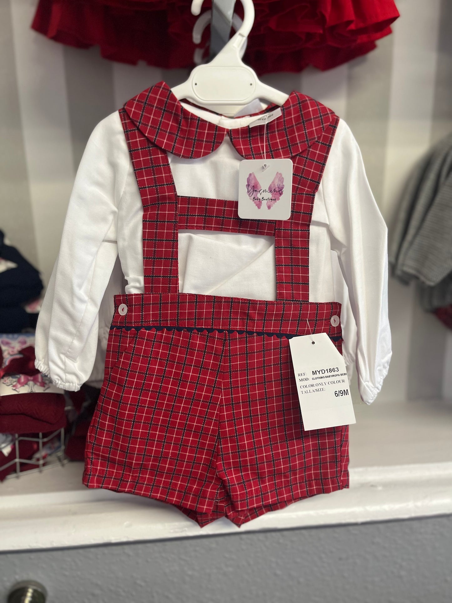 Red Tartan Dungaree Shorts and Shirt