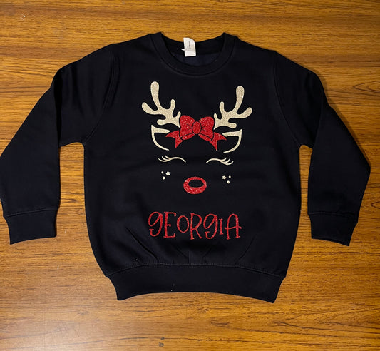 Children’s Navy Glitter Reindeer Sweatshirt