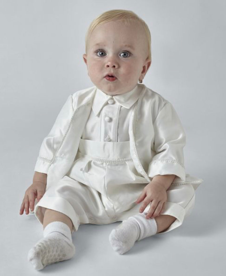 “Peter” Christening Suit - White / Ivory